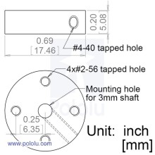 Universal Aluminum Mounting Hub for 3mm Shaft Pair; 2-56 Holes