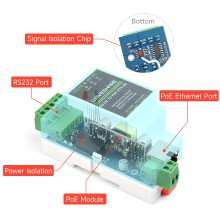 Industrial serial server, RS232 to RJ45 Ethernet, TCP/IP to serial, rail-mount support, with POE function(optional)